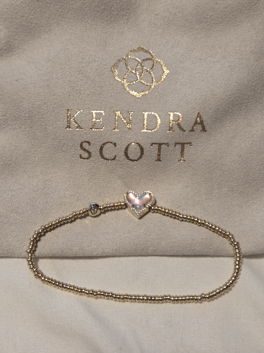 Kendra Scott Ari Heart Stretch Bracelet - Gold Dichroic Glass (With Dust Bag)